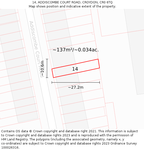 14, ADDISCOMBE COURT ROAD, CROYDON, CR0 6TQ: Plot and title map