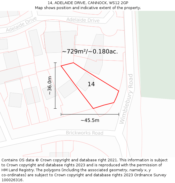 14, ADELAIDE DRIVE, CANNOCK, WS12 2GP: Plot and title map