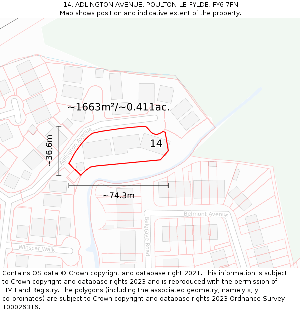 14, ADLINGTON AVENUE, POULTON-LE-FYLDE, FY6 7FN: Plot and title map