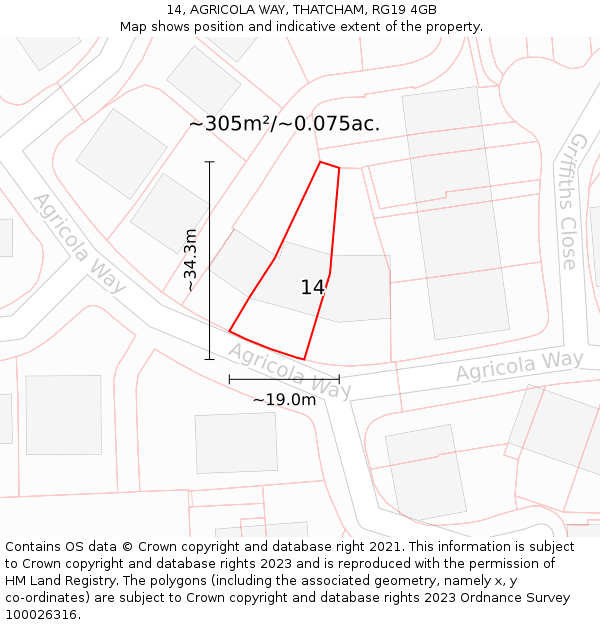 14, AGRICOLA WAY, THATCHAM, RG19 4GB: Plot and title map