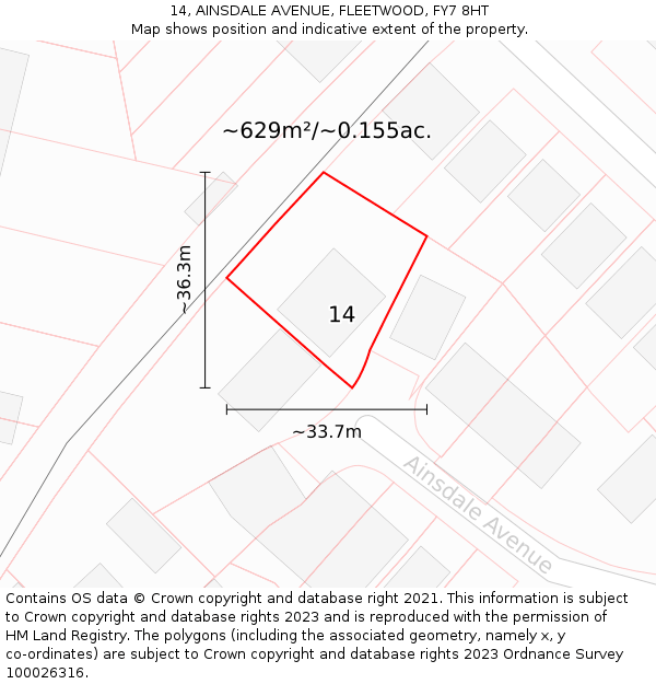 14, AINSDALE AVENUE, FLEETWOOD, FY7 8HT: Plot and title map