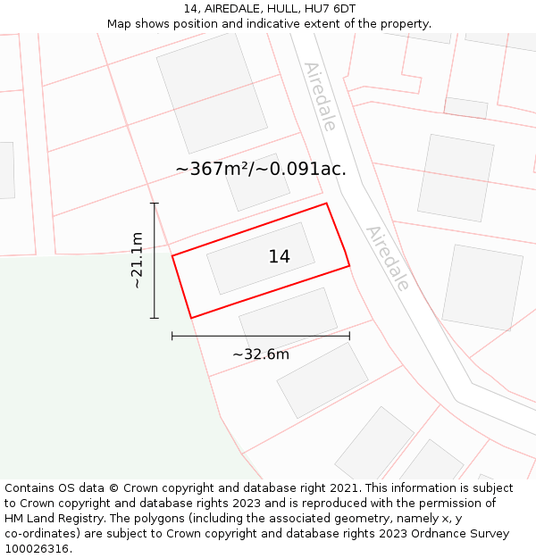 14, AIREDALE, HULL, HU7 6DT: Plot and title map