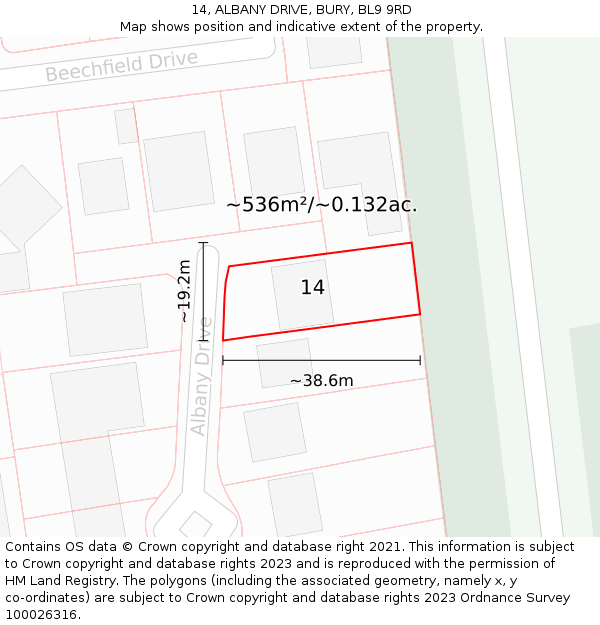 14, ALBANY DRIVE, BURY, BL9 9RD: Plot and title map