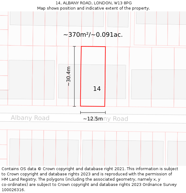14, ALBANY ROAD, LONDON, W13 8PG: Plot and title map