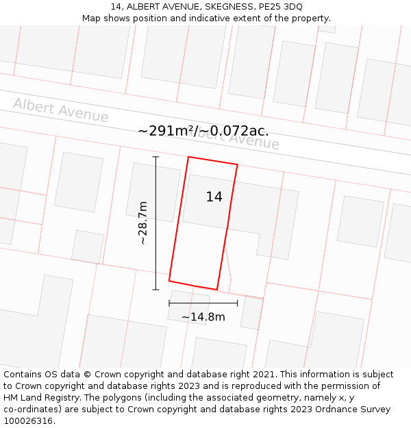 14, ALBERT AVENUE, SKEGNESS, PE25 3DQ: Plot and title map