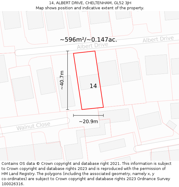 14, ALBERT DRIVE, CHELTENHAM, GL52 3JH: Plot and title map