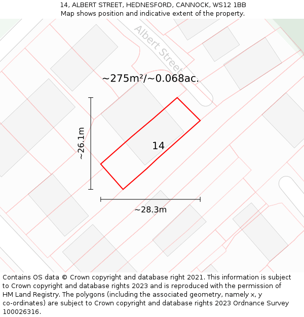 14, ALBERT STREET, HEDNESFORD, CANNOCK, WS12 1BB: Plot and title map