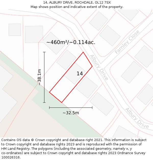 14, ALBURY DRIVE, ROCHDALE, OL12 7SX: Plot and title map