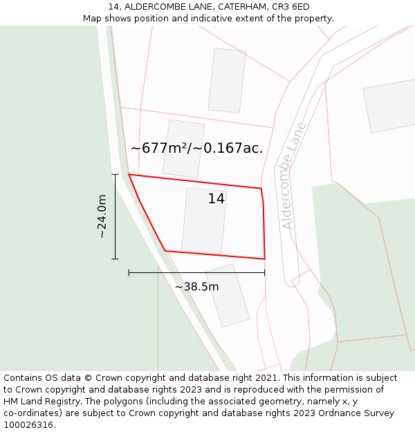 14, ALDERCOMBE LANE, CATERHAM, CR3 6ED: Plot and title map