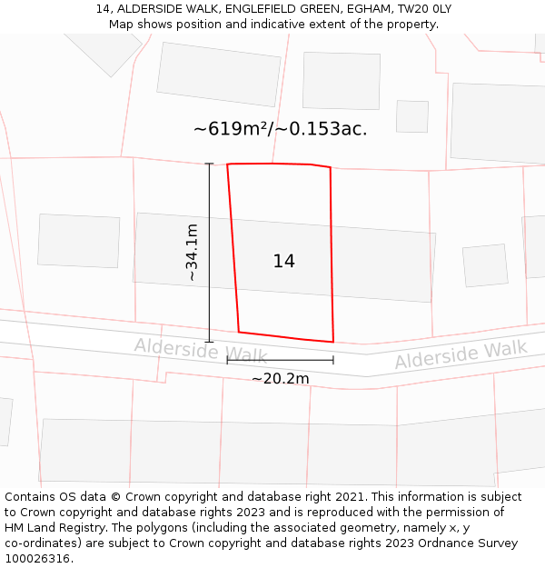 14, ALDERSIDE WALK, ENGLEFIELD GREEN, EGHAM, TW20 0LY: Plot and title map