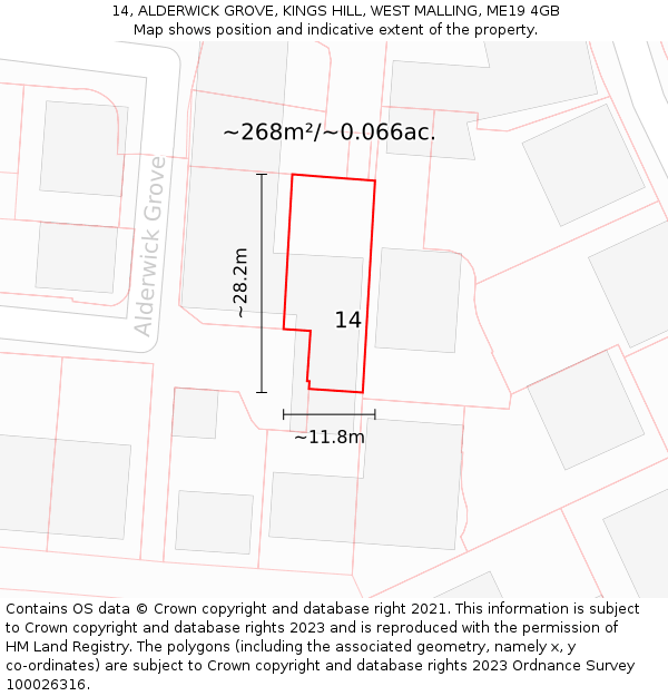 14, ALDERWICK GROVE, KINGS HILL, WEST MALLING, ME19 4GB: Plot and title map