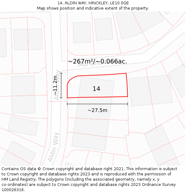 14, ALDIN WAY, HINCKLEY, LE10 0GE: Plot and title map