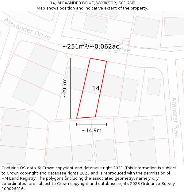 14, ALEXANDER DRIVE, WORKSOP, S81 7NP: Plot and title map