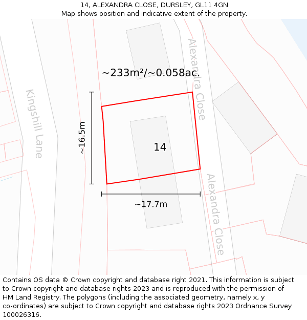 14, ALEXANDRA CLOSE, DURSLEY, GL11 4GN: Plot and title map