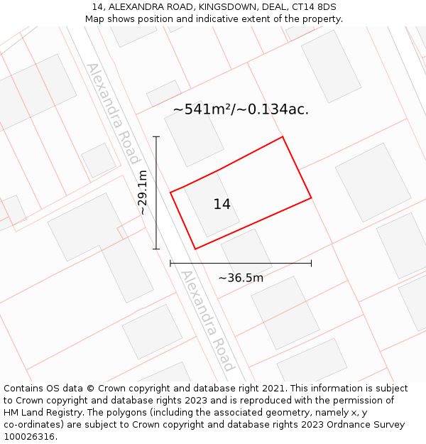 14, ALEXANDRA ROAD, KINGSDOWN, DEAL, CT14 8DS: Plot and title map