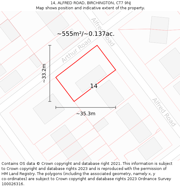 14, ALFRED ROAD, BIRCHINGTON, CT7 9NJ: Plot and title map