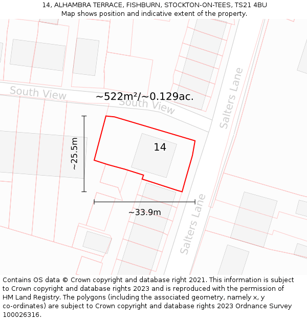 14, ALHAMBRA TERRACE, FISHBURN, STOCKTON-ON-TEES, TS21 4BU: Plot and title map