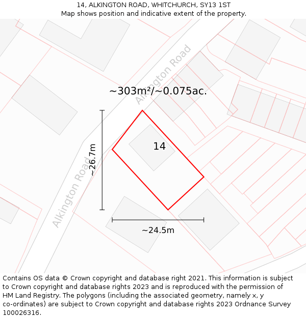 14, ALKINGTON ROAD, WHITCHURCH, SY13 1ST: Plot and title map