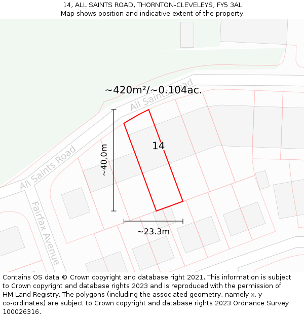 14, ALL SAINTS ROAD, THORNTON-CLEVELEYS, FY5 3AL: Plot and title map