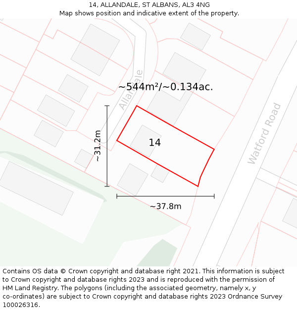 14, ALLANDALE, ST ALBANS, AL3 4NG: Plot and title map