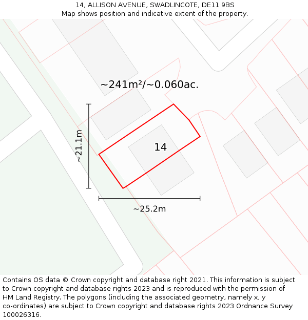 14, ALLISON AVENUE, SWADLINCOTE, DE11 9BS: Plot and title map