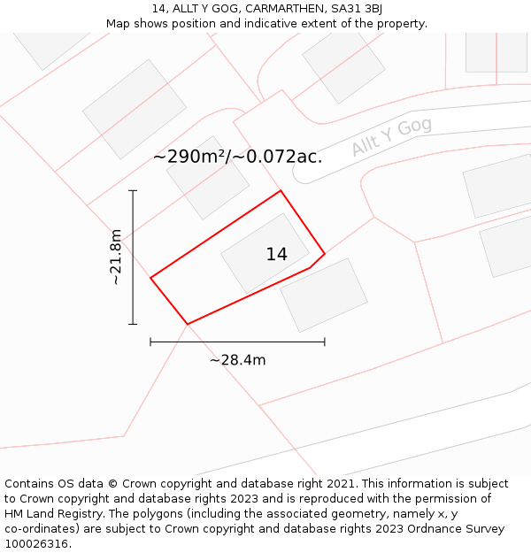 14, ALLT Y GOG, CARMARTHEN, SA31 3BJ: Plot and title map