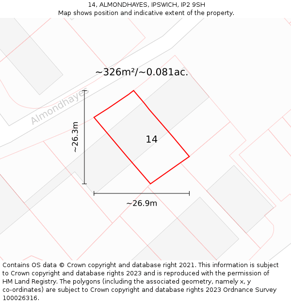 14, ALMONDHAYES, IPSWICH, IP2 9SH: Plot and title map