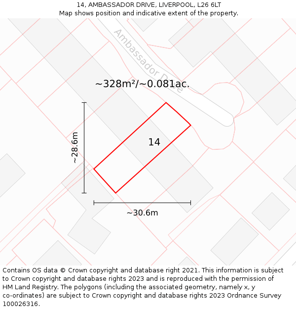 14, AMBASSADOR DRIVE, LIVERPOOL, L26 6LT: Plot and title map