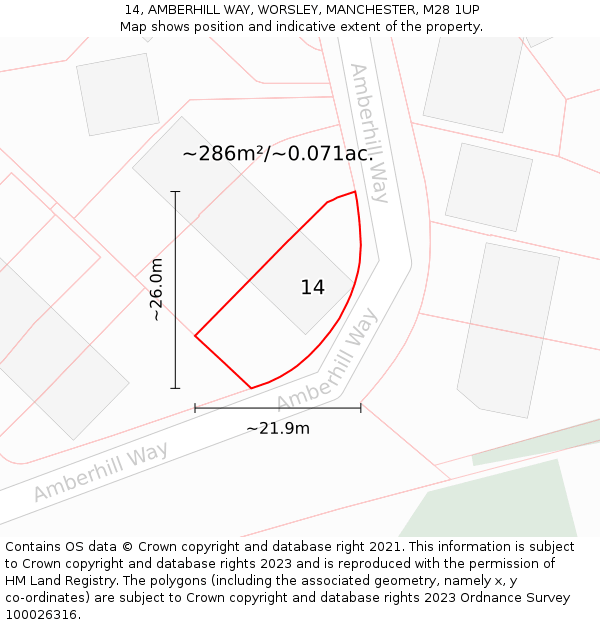 14, AMBERHILL WAY, WORSLEY, MANCHESTER, M28 1UP: Plot and title map