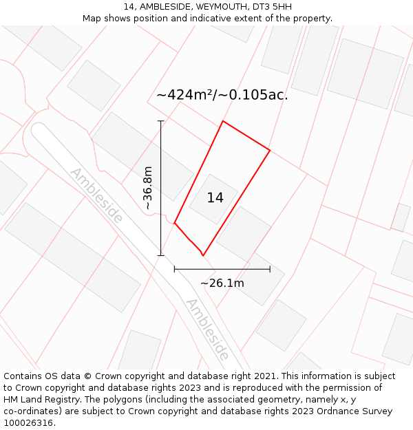 14, AMBLESIDE, WEYMOUTH, DT3 5HH: Plot and title map