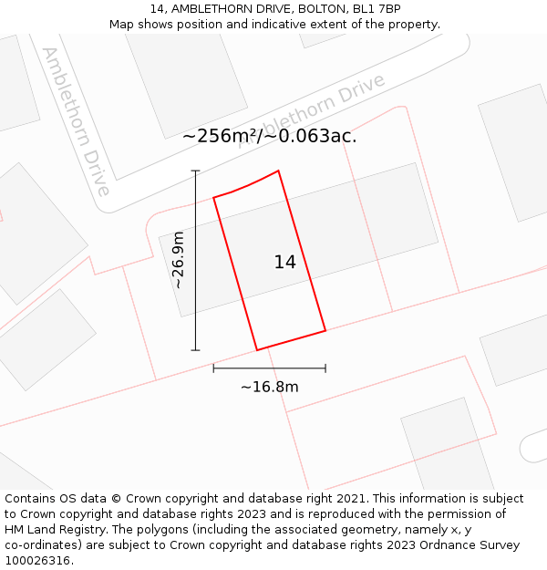 14, AMBLETHORN DRIVE, BOLTON, BL1 7BP: Plot and title map
