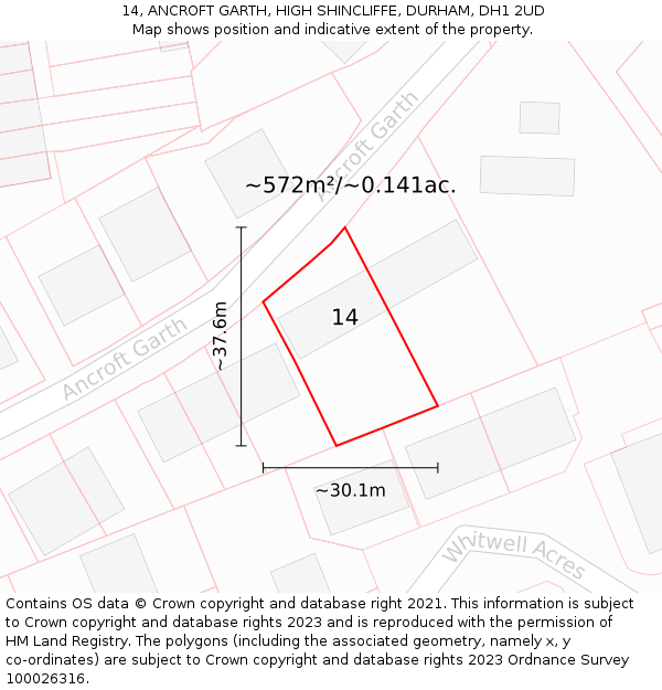 14, ANCROFT GARTH, HIGH SHINCLIFFE, DURHAM, DH1 2UD: Plot and title map