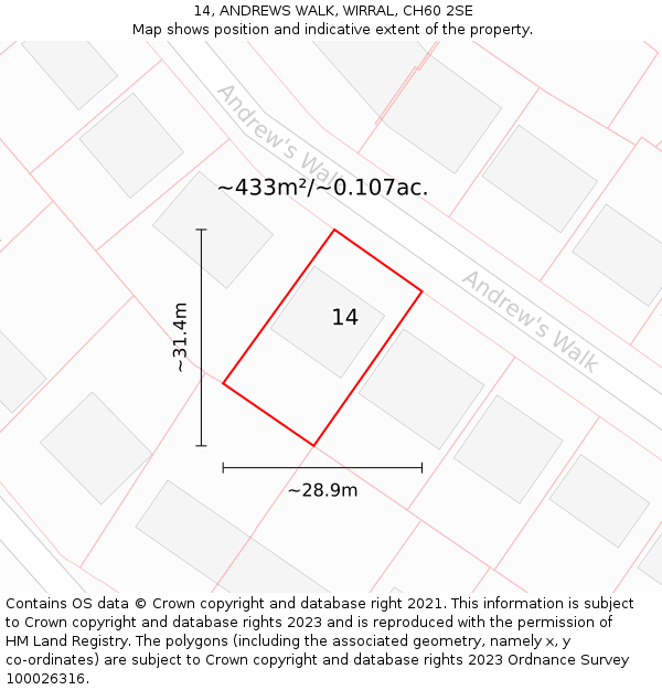 14, ANDREWS WALK, WIRRAL, CH60 2SE: Plot and title map