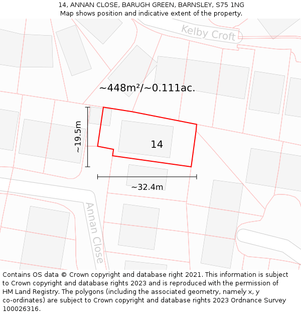 14, ANNAN CLOSE, BARUGH GREEN, BARNSLEY, S75 1NG: Plot and title map