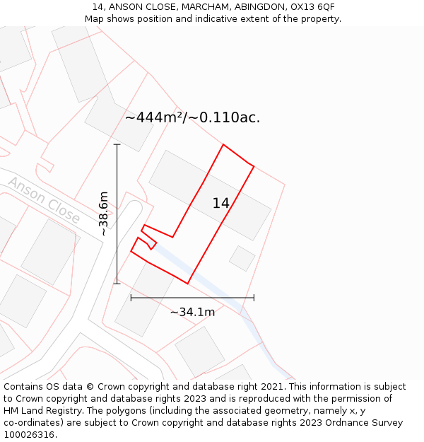 14, ANSON CLOSE, MARCHAM, ABINGDON, OX13 6QF: Plot and title map