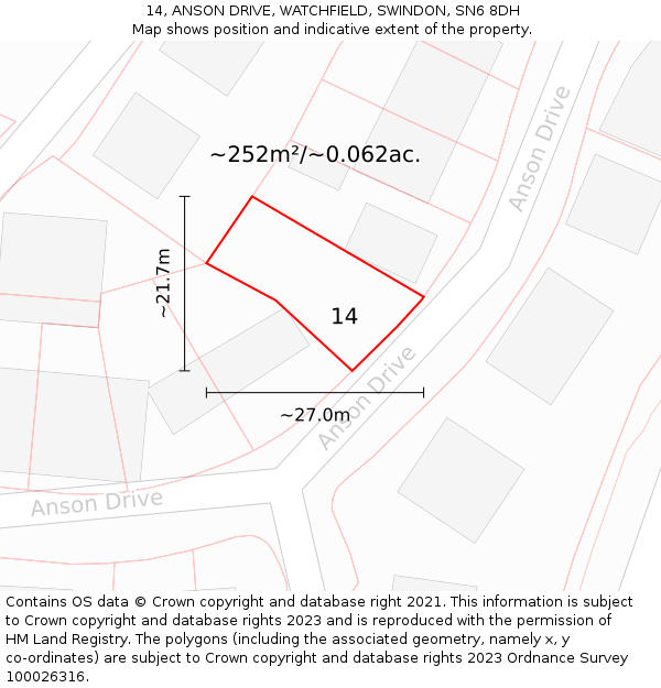 14, ANSON DRIVE, WATCHFIELD, SWINDON, SN6 8DH: Plot and title map