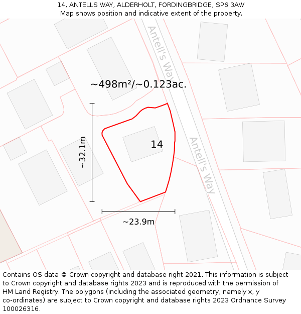 14, ANTELLS WAY, ALDERHOLT, FORDINGBRIDGE, SP6 3AW: Plot and title map