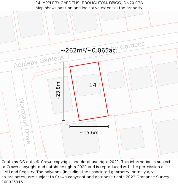 14, APPLEBY GARDENS, BROUGHTON, BRIGG, DN20 0BA: Plot and title map