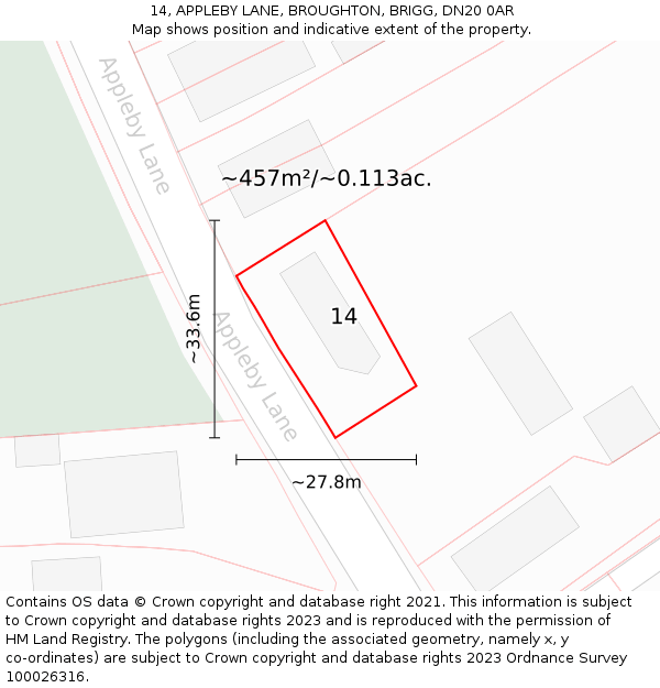 14, APPLEBY LANE, BROUGHTON, BRIGG, DN20 0AR: Plot and title map