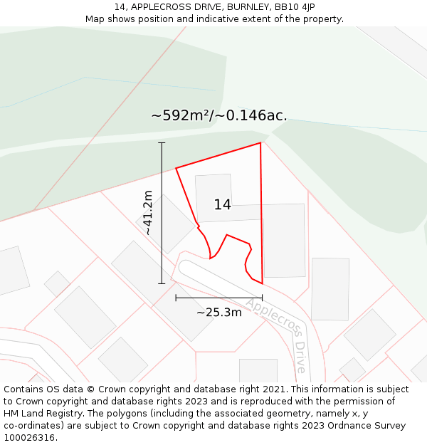 14, APPLECROSS DRIVE, BURNLEY, BB10 4JP: Plot and title map