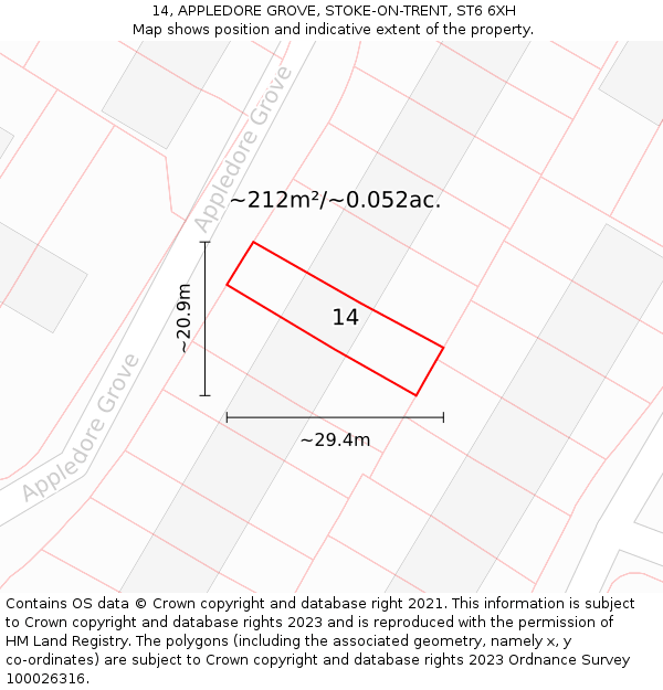 14, APPLEDORE GROVE, STOKE-ON-TRENT, ST6 6XH: Plot and title map