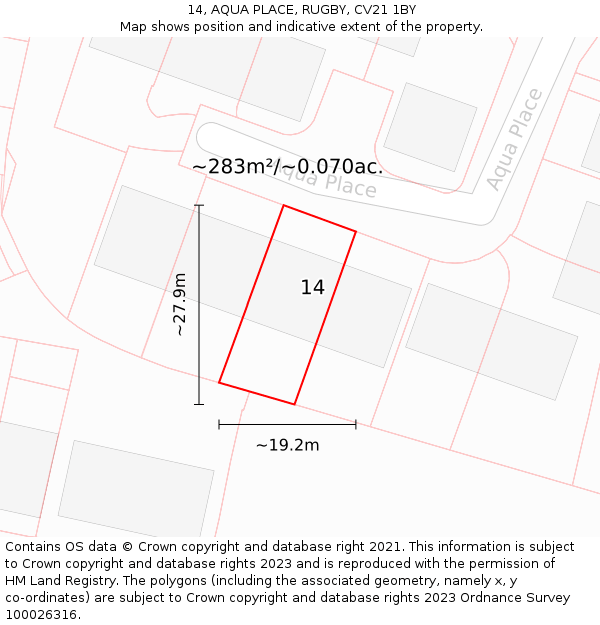 14, AQUA PLACE, RUGBY, CV21 1BY: Plot and title map