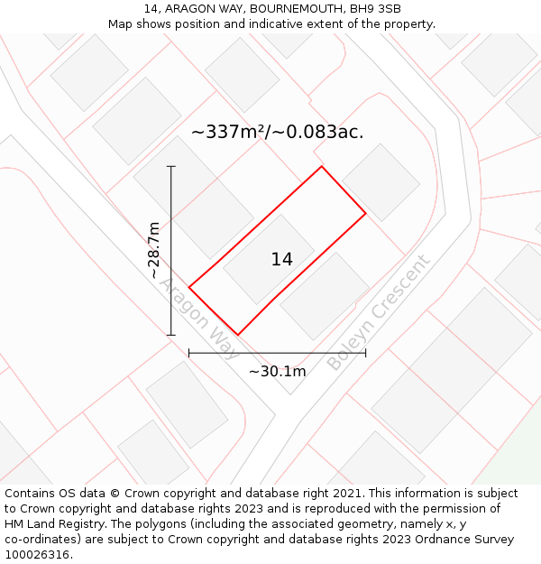 14, ARAGON WAY, BOURNEMOUTH, BH9 3SB: Plot and title map