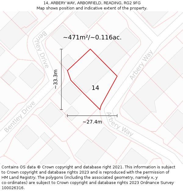 14, ARBERY WAY, ARBORFIELD, READING, RG2 9FG: Plot and title map