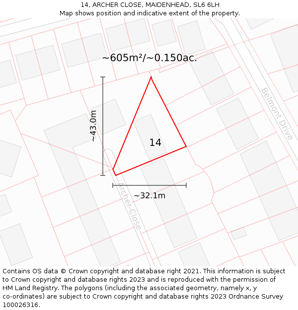 14, ARCHER CLOSE, MAIDENHEAD, SL6 6LH: Plot and title map