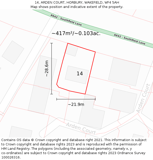 14, ARDEN COURT, HORBURY, WAKEFIELD, WF4 5AH: Plot and title map