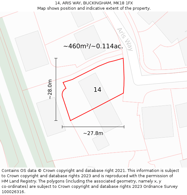 14, ARIS WAY, BUCKINGHAM, MK18 1FX: Plot and title map