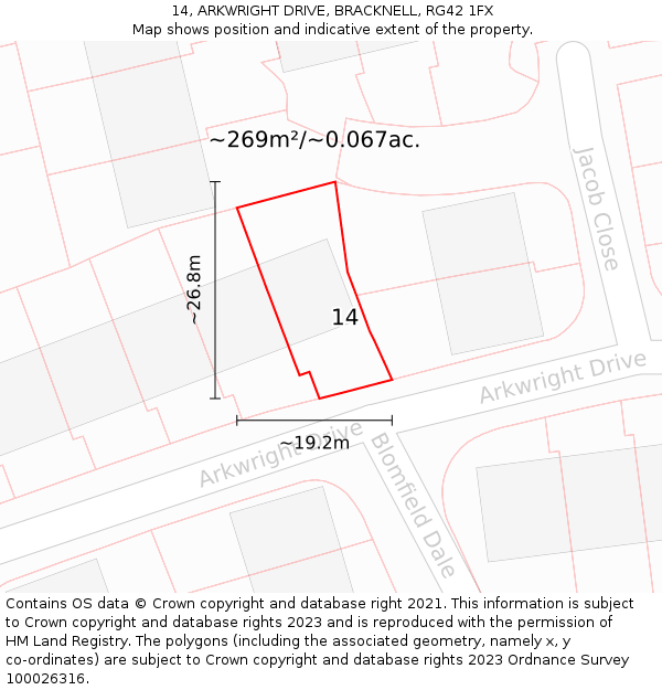 14, ARKWRIGHT DRIVE, BRACKNELL, RG42 1FX: Plot and title map