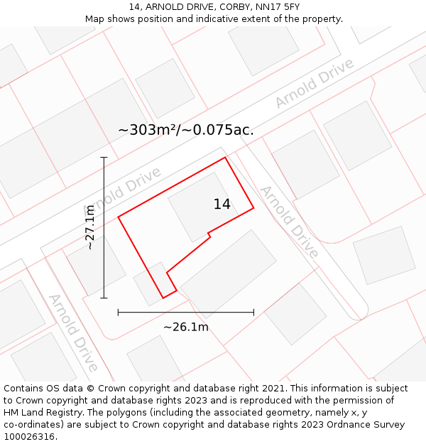 14, ARNOLD DRIVE, CORBY, NN17 5FY: Plot and title map