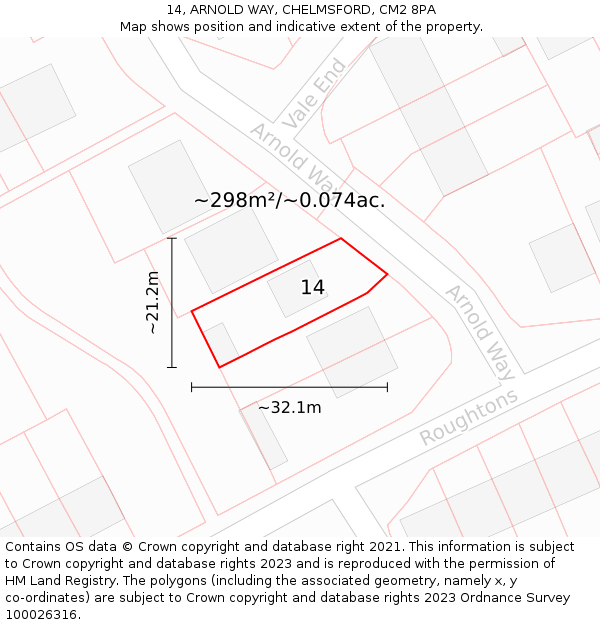 14, ARNOLD WAY, CHELMSFORD, CM2 8PA: Plot and title map